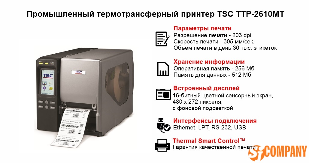 Инфографика принтера TSC TTP-2610MT Инфографика принтера TSC TTP-2610MT