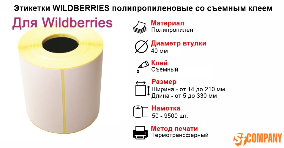 Инфографика Этикетки WILDBERRIES полипропиленовые со съемным клеем втулка 40 мм