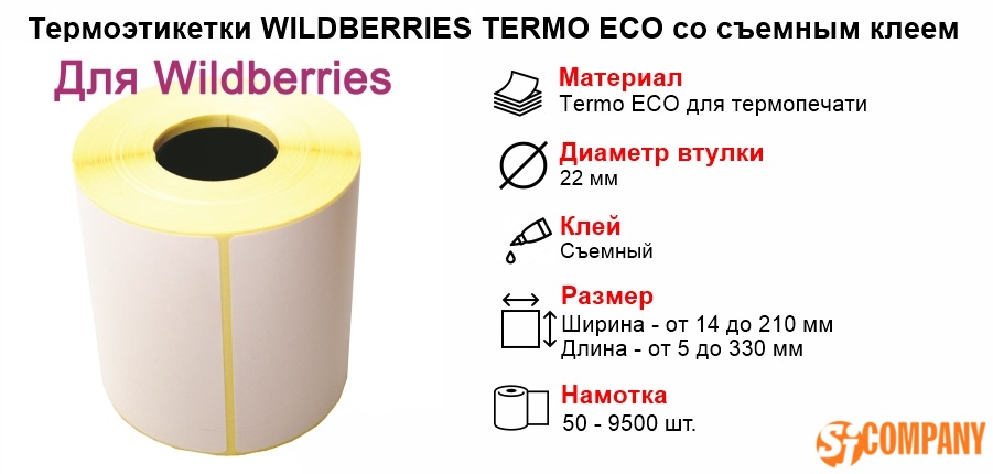 Инфографика Термоэтикетки WILDBERRIES TERMO ECO со съемным клеем втулка 22 мм